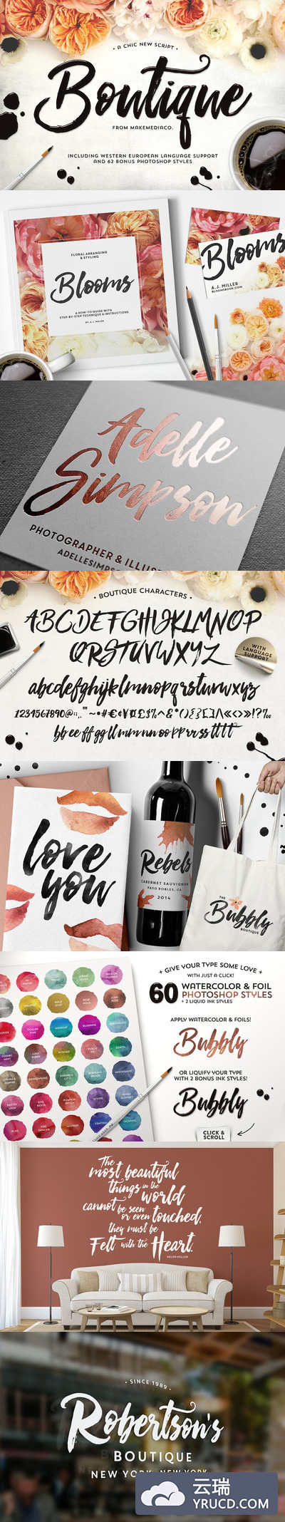 手绘柔美的字体 Boutique Script + PSD Styles