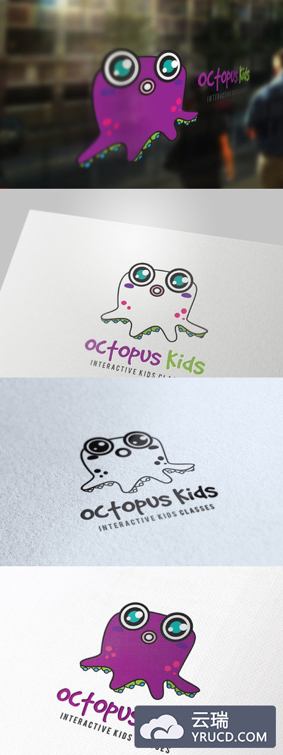 儿童卡通主题的logo模版 Octopus Kids