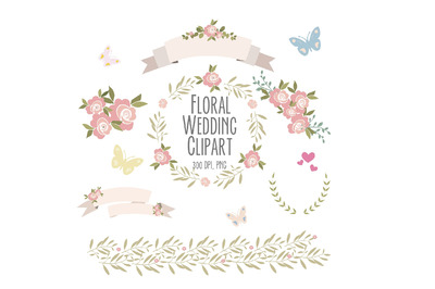 粉红玫瑰花卉 Pink roses clip art set