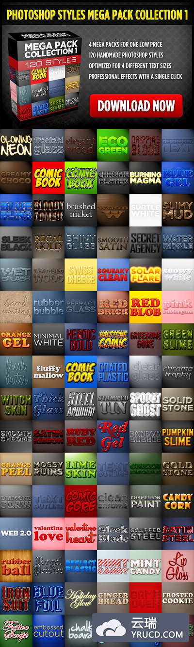 Photoshop经典字体图层样式大合集 Photoshop Styles Mega Collection 1