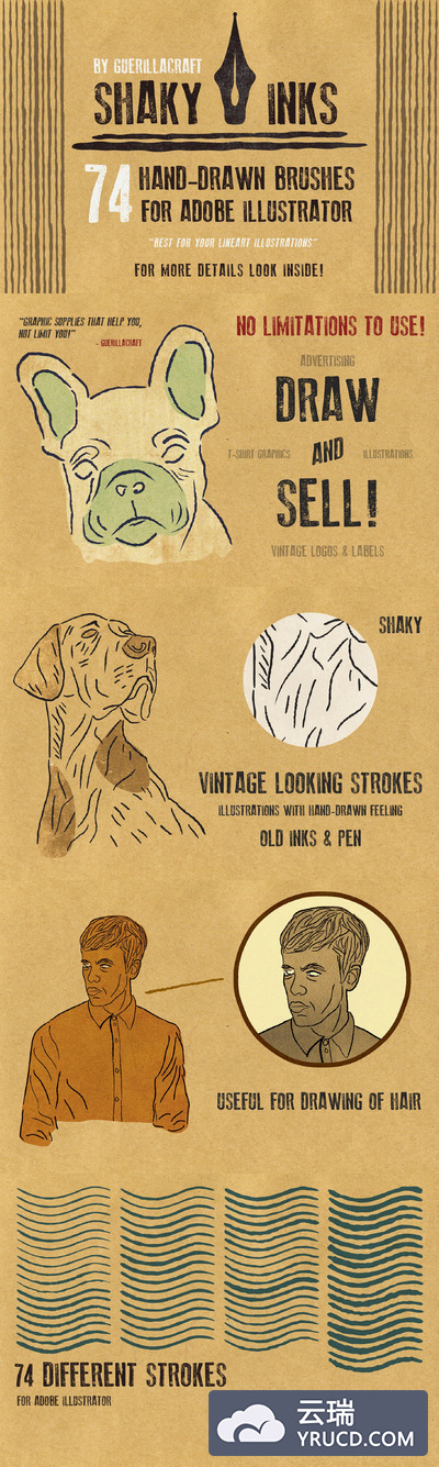 Ai纹理墨水笔刷 Shaky inks - brushes for Illustrator