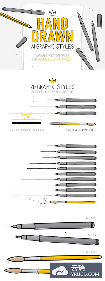 手绘Ai样式笔刷 Hand-drawn AI styles & brushes