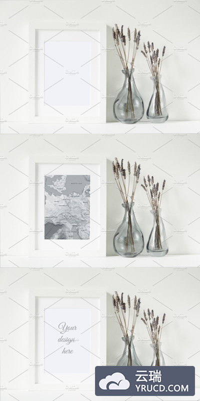 白色画框样机 White frame mockup with lavender