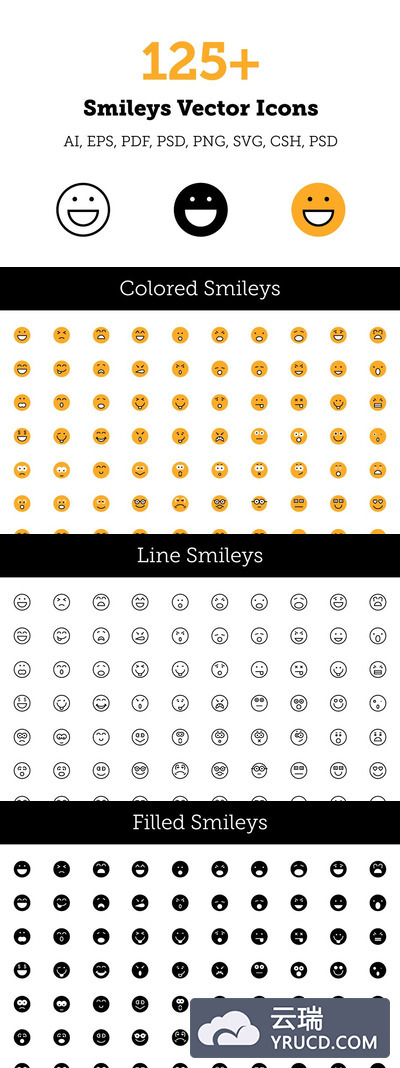 125+ 笑脸表情图标包 125+ Smileys Vector Icons