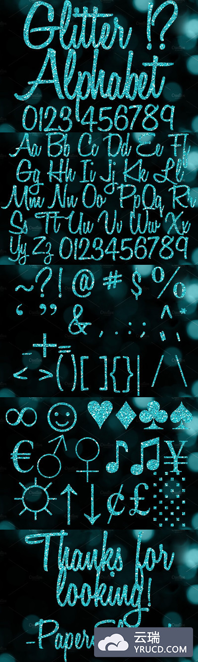 蓝色烫金效果的字母 Blue Glitter Alphabet Clipart PNGs