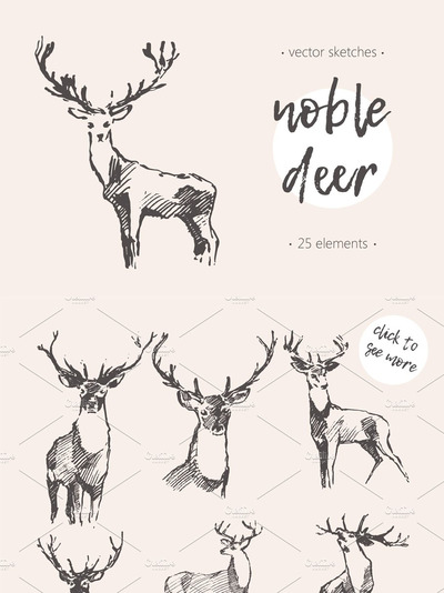???圣诞节鹿手绘素描素材 ???? Collection of noble deer sketches