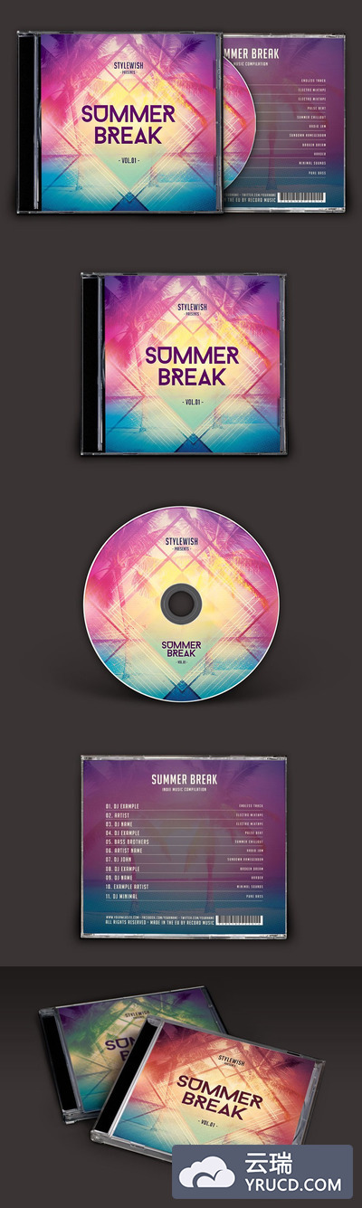 夏季风格的CD封面设计模版 Summer Break CD Cover Artwork