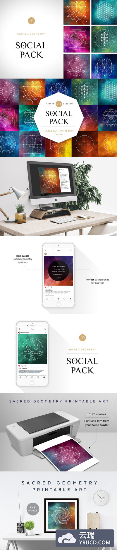 宗教几何背景纹理素材 Sacred Geometry Social Media Set