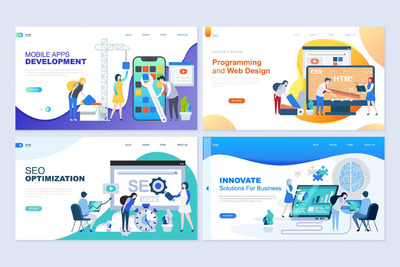 时尚多用途的web开发APP应用程序海报banner着陆页设计模板