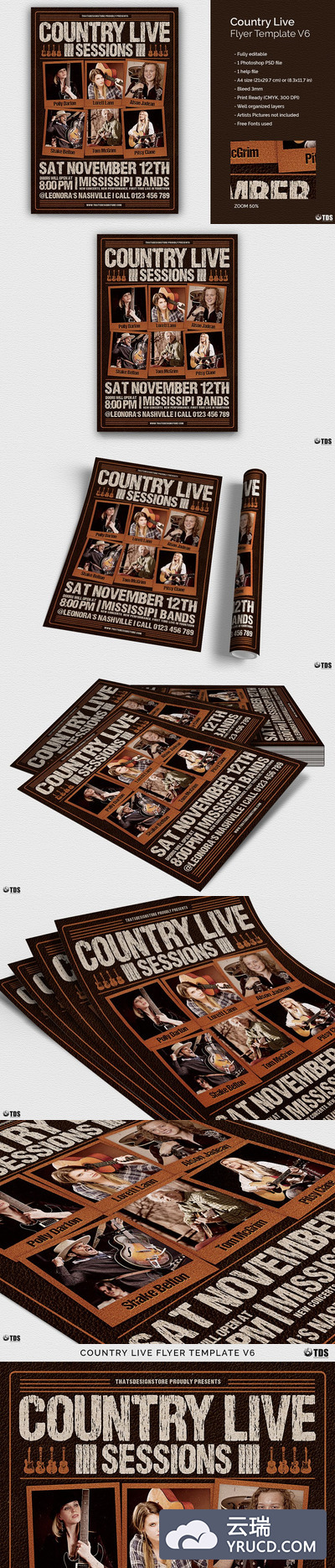 乡村音乐会海报模版 Country Live Flyer PSD V6