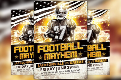 美式足球橄榄球海报模版 Football Mayhem Flyer Template