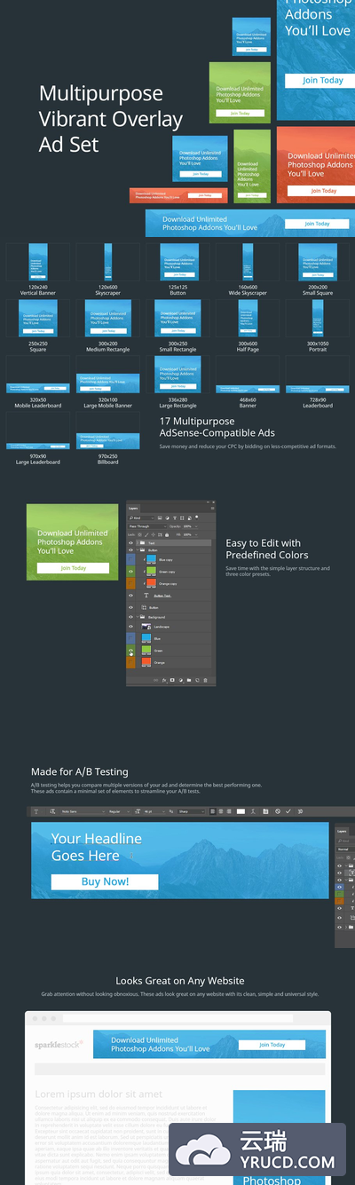 多用途广告模版 Multipurpose Vibrant Overlay Ad Set
