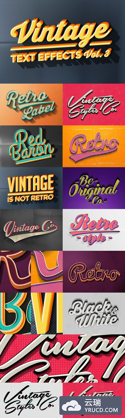 经典酷炫的字体图层样式 Vintage Text Effects Vol.3