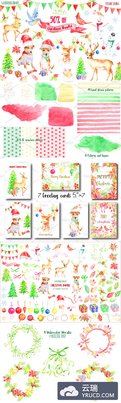 圣诞节水彩素材 Christmas Clipart Bundle