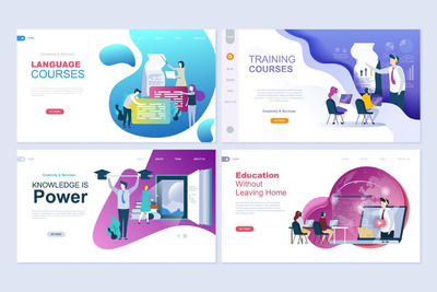 一套教育咨询培训语言课程海报banner登陆页面模板