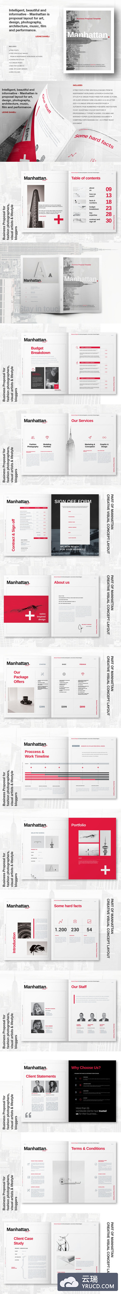 高端时尚商务质感的曼哈顿商业计划书房地产楼书杂志画册手册设计模板（indd）