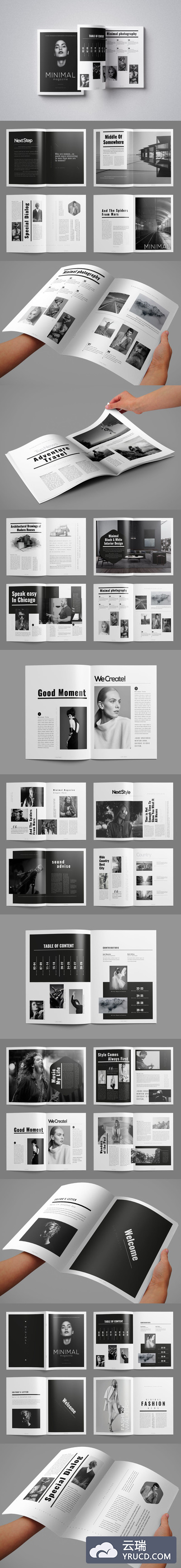时尚简约风格的摄影杂志楼书画册手册设计模板（indd）