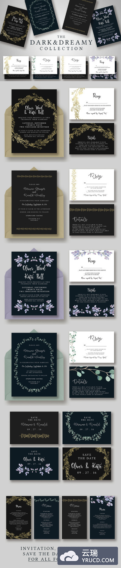 黑色邀请函平面素材 Dark & Dreamy Invitation Collection