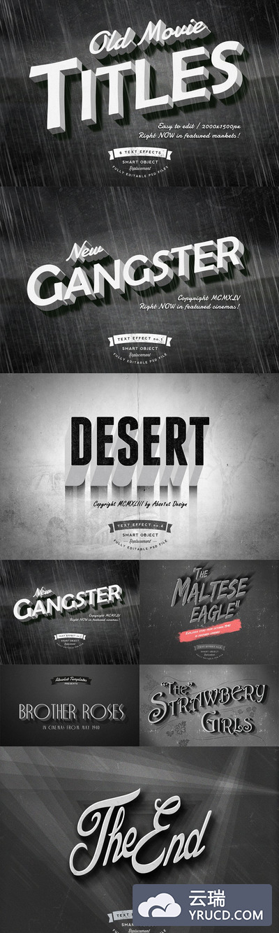 6个老电影标题图层样式 6 Old Movie Titles