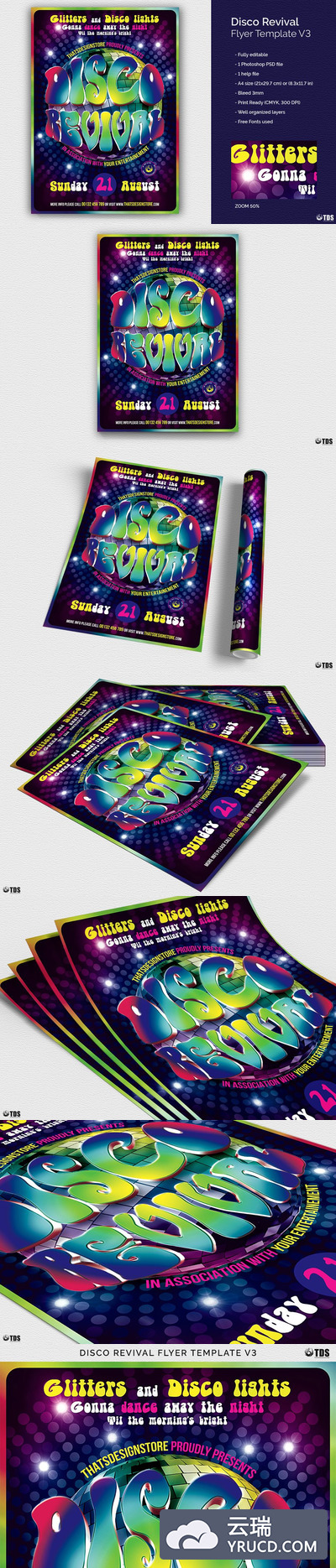 Disco摇滚音乐海报模版 Disco Revival Flyer PSD V3