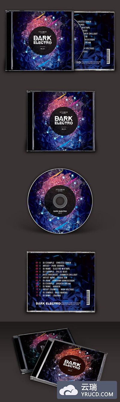 深色酷炫的CD封面设计模版 Dark Electro CD Cover Artwork
