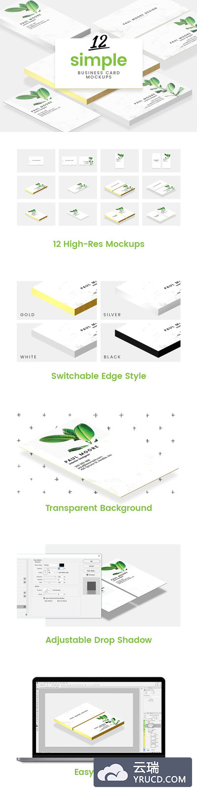 12个简单的商业名片设计展示样机 12 Simple Business Card Mockups