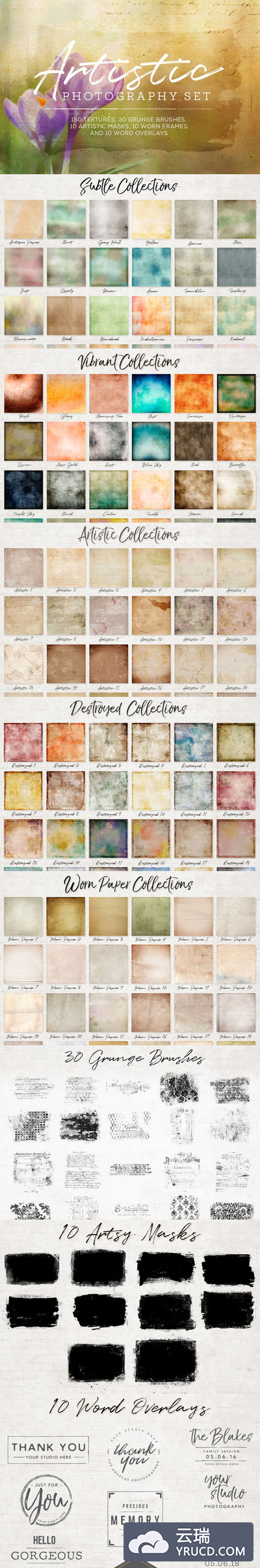 创意艺术背景纹理素材 Artistic Textures/Overlays Set