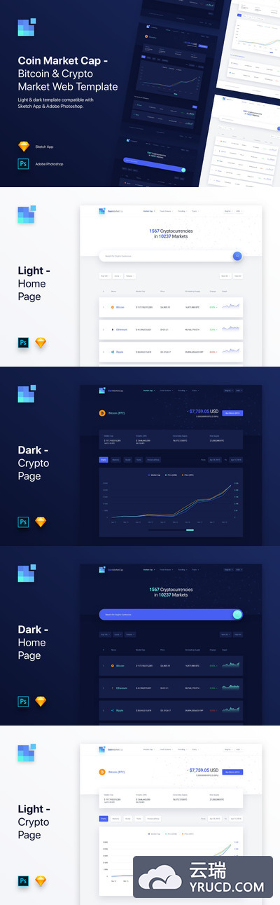 时尚高端的互联网金融区块链比特币和加密市场设计模板UI KITS