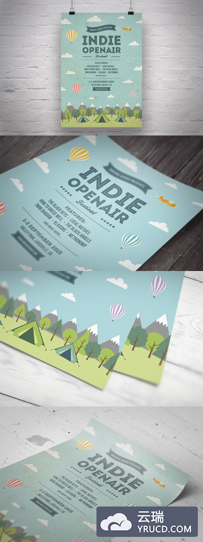 时尚清新复古风格的户外旅行野营夏令营海报宣传单DM设计模板