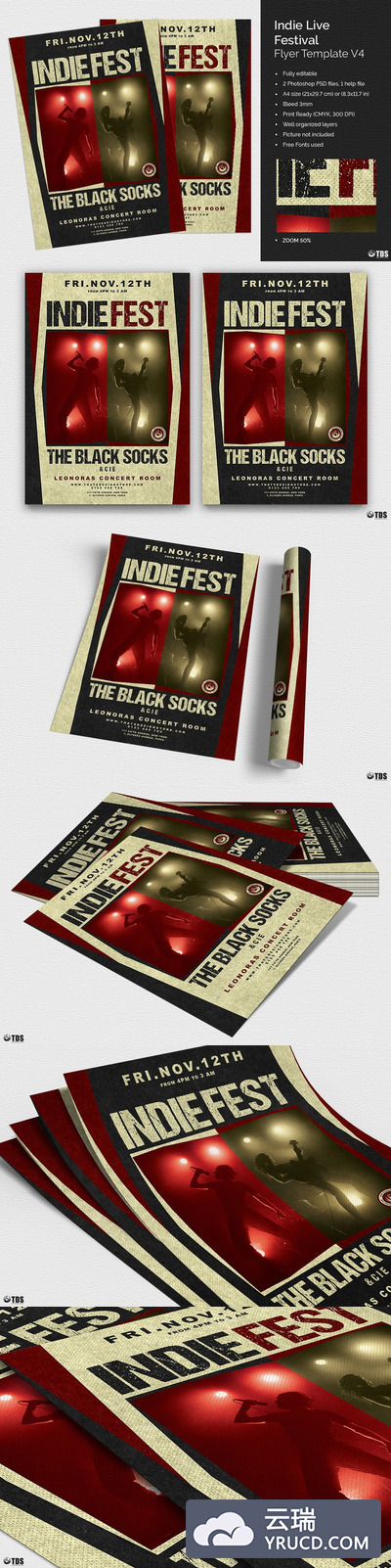 流行民俗音乐海报模版 Indie Live Festival Flyer PSD V4