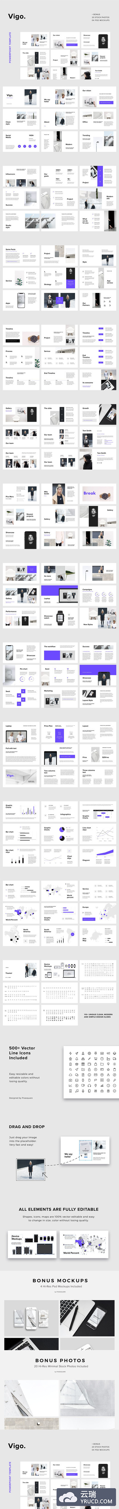 时尚杂志风格的PPT模版 VIGO - Powerpoint Template + Bonus