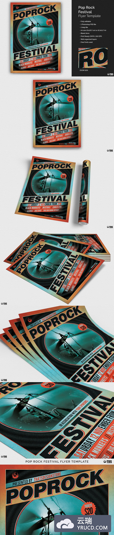 摇滚流行音乐海报模版 Pop Rock Festival Flyer PSD V1