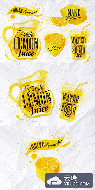 颜料绘制倒柠檬元素素材 Pointer drawn pour lemonade