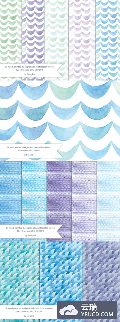 水彩效果的海洋抽象元素背景纹理素材 Watercolor Paper,Ocean Waves