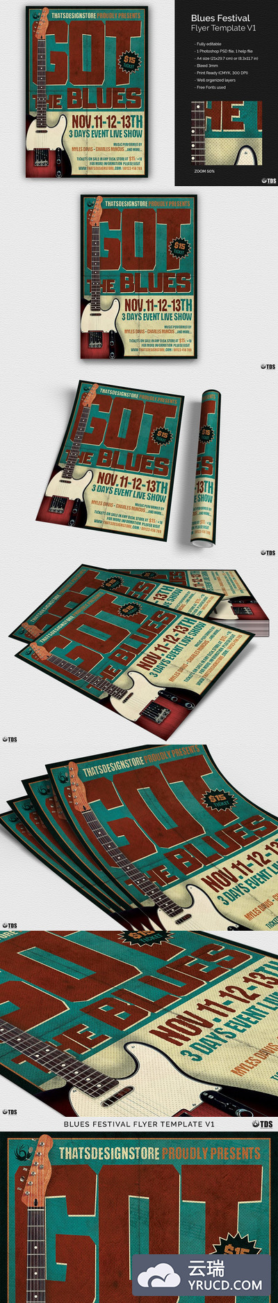 蓝调音乐会海报模版 Blues Festival Flyer PSD V1