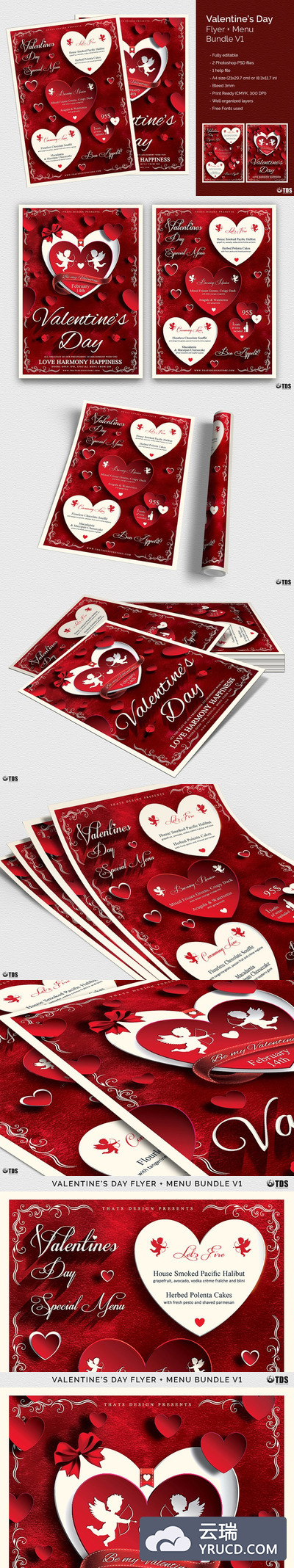 情人节海报模版 Valentines Day Flyer+Menu PSD V1