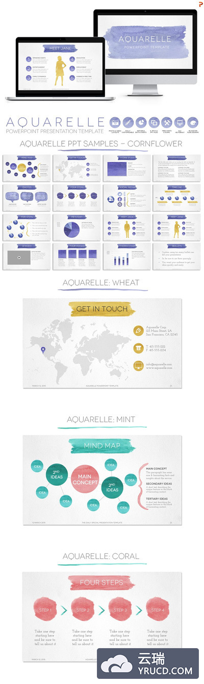 水彩PPT模版 Aquarelle Powerpoint Template