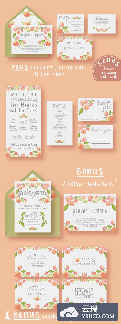 花园水彩婚礼邀请函设计物料 Garden Watercolour Wedding Suite