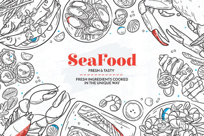 高品质的手绘矢量海鲜元素大集合