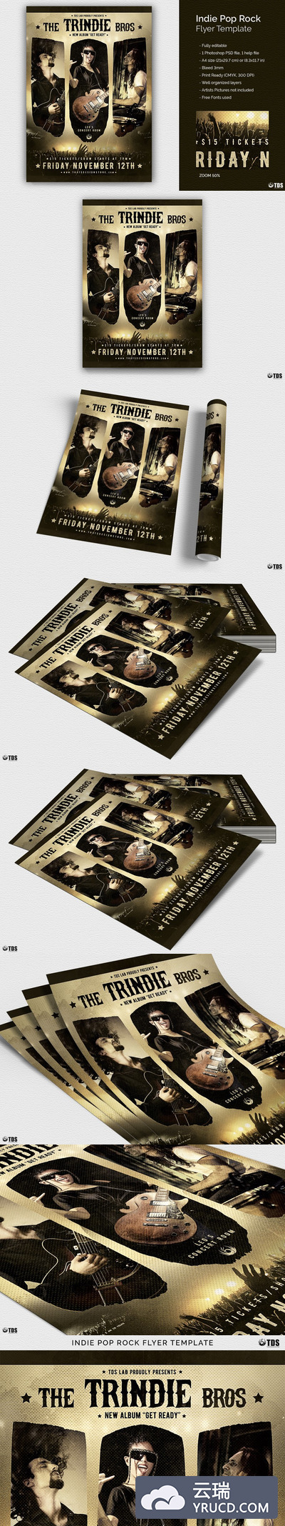 黑金色流行音乐海报模版 Indie Pop Rock Flyer PSD