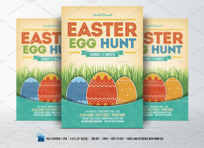 复活节彩蛋狩猎传单海报模版 Easter Egg Hunt Flyer
