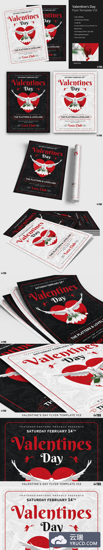 情人节海报模版 Valentines Day Flyer PSD V13