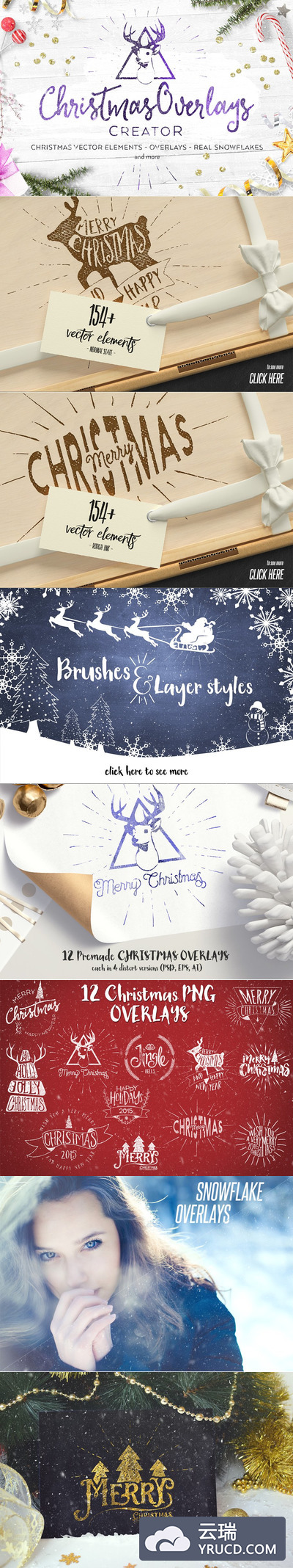 圣诞节创意图形素材包 Christmas Overlays Creator 154+