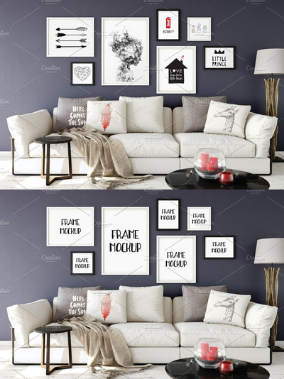 室内客厅画框样机 Scandi Interior Frame Mockup - 09