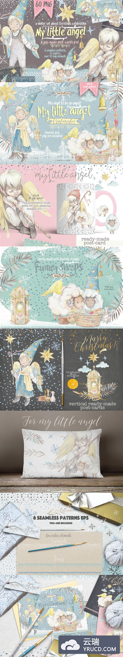 梦幻天使圣诞节插画素材 SALE!!! Christmas set "Little angel"