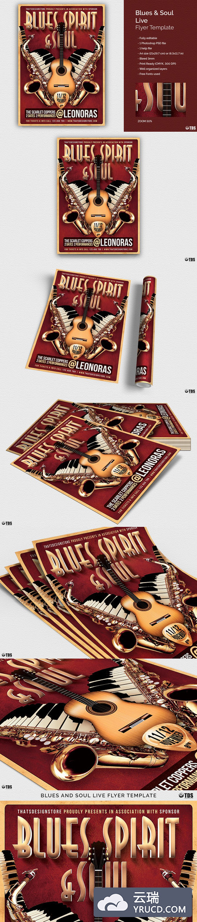 蓝调和灵魂音乐会海报 Blues and Soul Live Flyer PSD