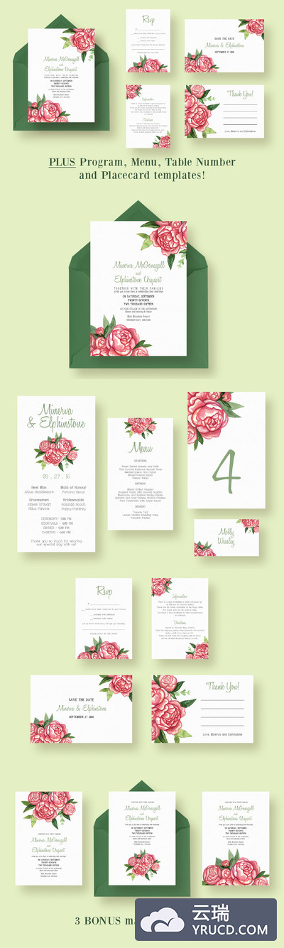 水彩花卉纹理平面设计套装 Watercolor Bouquet Wedding Suite