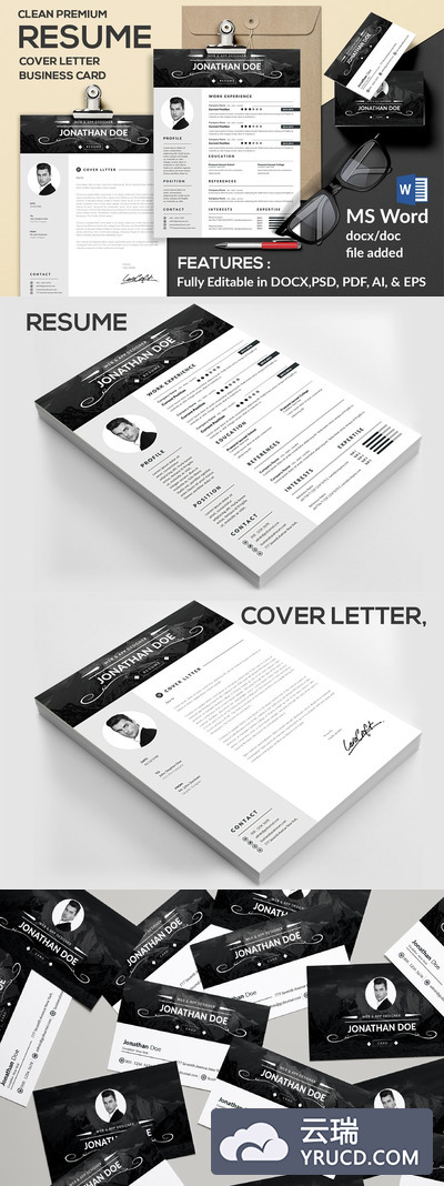高端商业简历模版 Resume Cover Letter & Business card