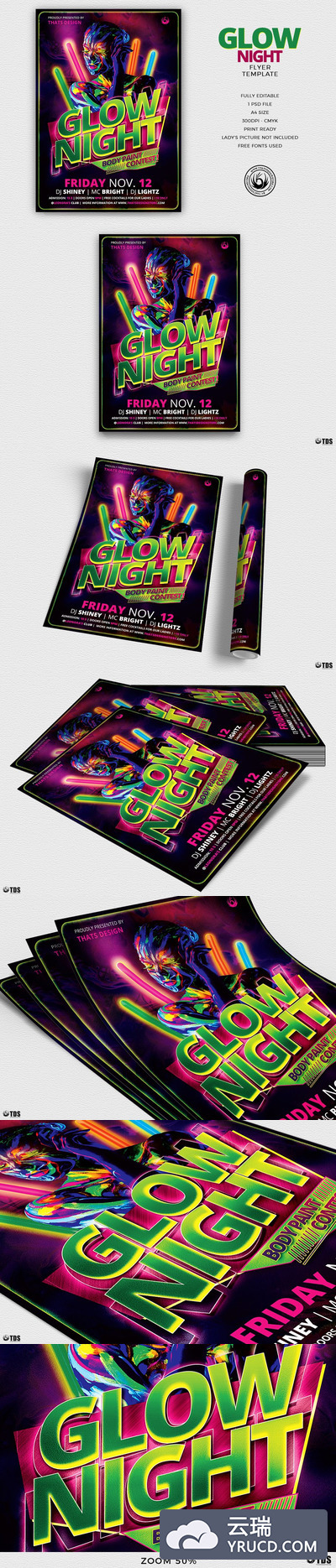 夜店活动海报模版 Glow Night Flyer PSD