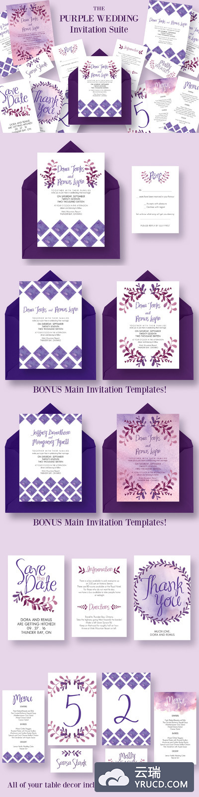 紫色婚礼邀请函素材套装 The Purple Wedding Invitation Suite